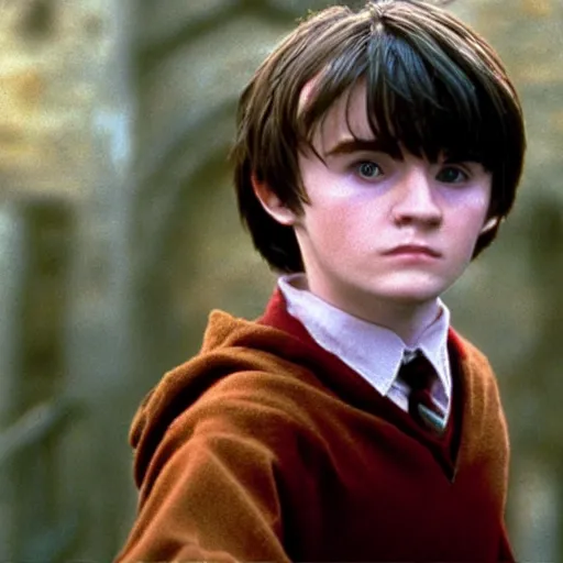 Prompt: A still of Jake Lloyd as Harry Potter in Harry Potter and the Philosopher's Stone (2001)