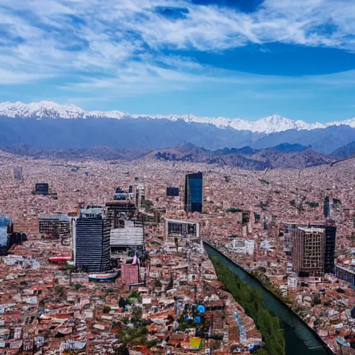 Image similar to santiago de chile, overhead drone shot