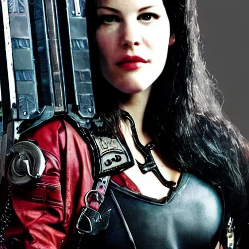 Image similar to full shot photo of liv tyler as a cyberpunk thief warrior