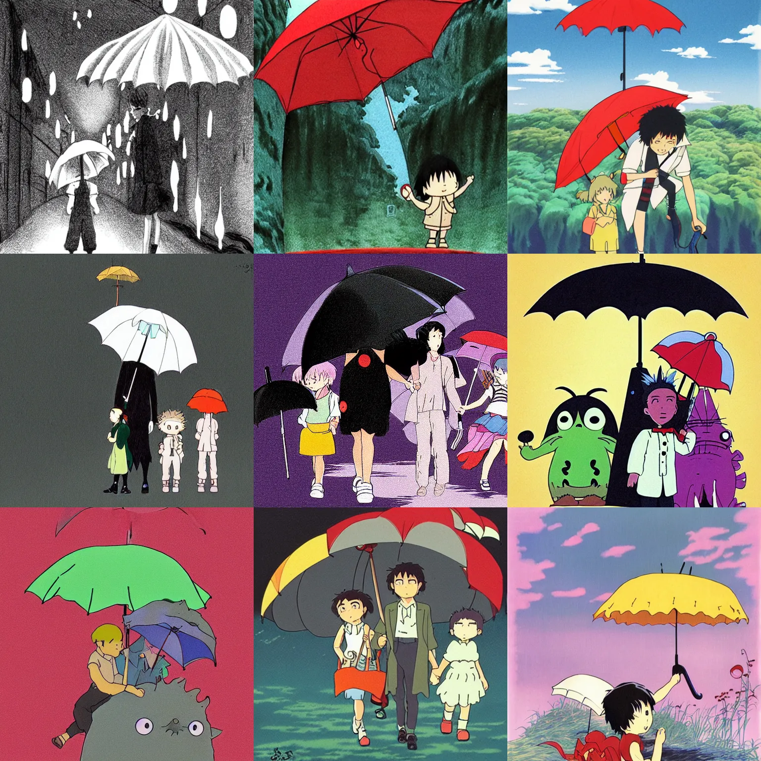 Prompt: umbrella monster by studio ghibli