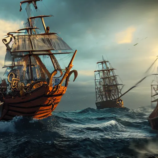 Image similar to sirens capturing a pirate ship, highly detailed, photorealistic portrait, bright studio setting, studio lighting, crisp quality and light reflections, unreal engine 5 quality render