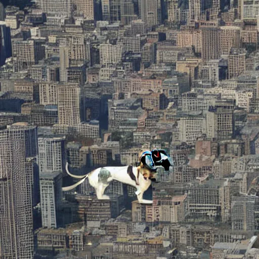 Image similar to gigantic 1 0 0 metres beagle walking over a city, epic scale