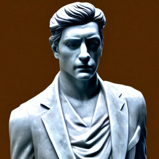 Image similar to photo of a marble statue of tommy vercetti, film grain