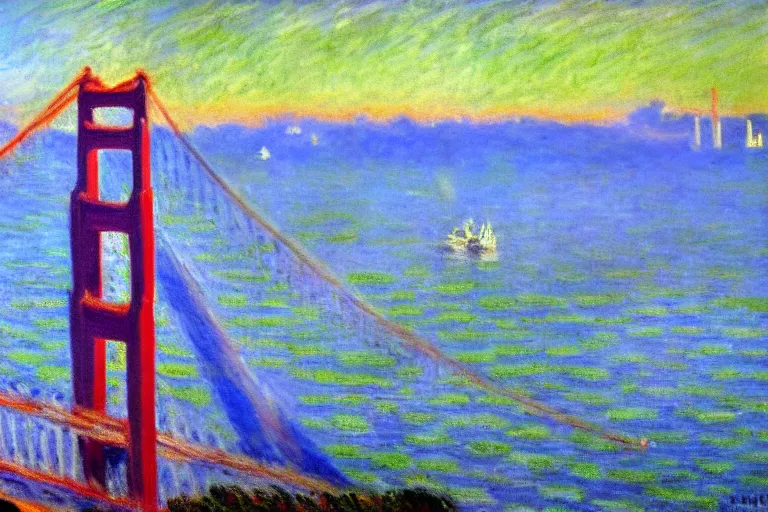 Prompt: monet painting of the golden gate bridge