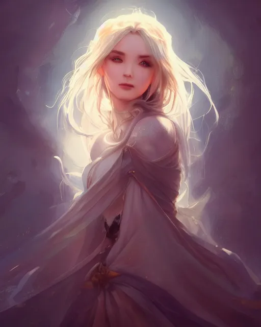 Prompt: a beautiful female cleric, ethereal, dreamy, backlit, realistic face, realistic lighting, sharp focus, hair in the wind, rule of thirds, by artgerm, wlop, rossdraws, frank frazetta, andrei riabovitchev, trending on artstation, hd, 4 k, fantasy