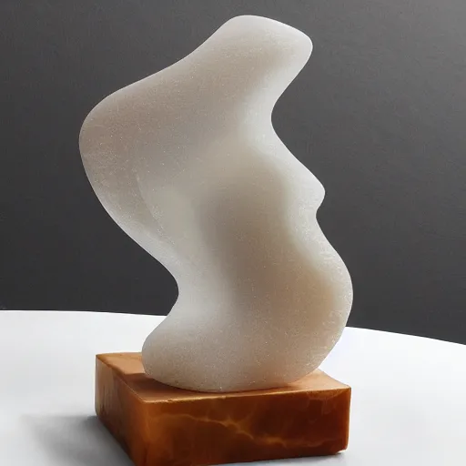 Image similar to !dream abstract carved quartz sculpture, wiggly non rational shapes, fluid and dynamic, sharp and smooth, product photo