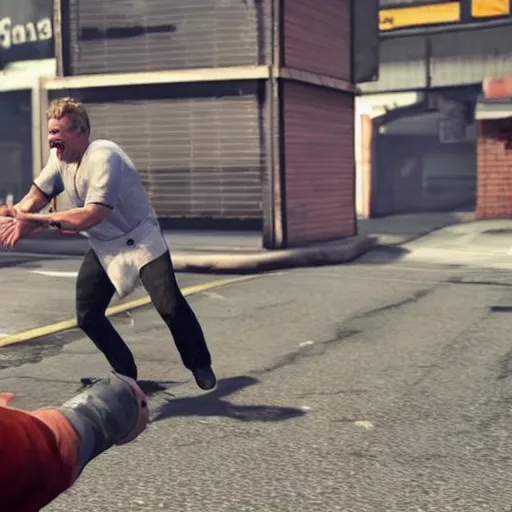 Prompt: still of gordon ramsey screaming at people in gta v