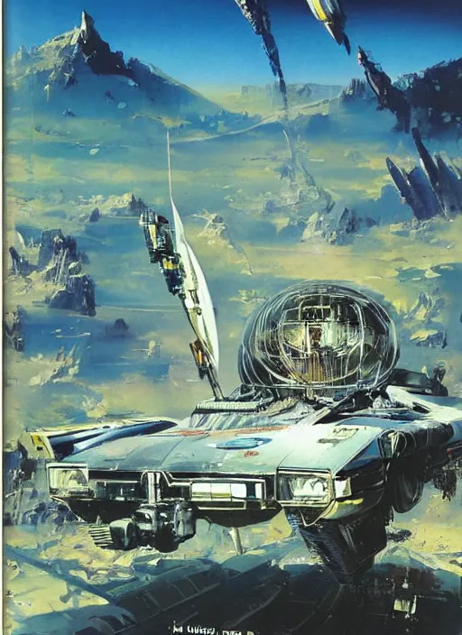 Image similar to spacious bg. simple. masterpiece book cover illustration by the great famous sci - fi artist john berkey.