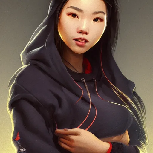 A digital painting of a beautiful chinese girl standing and posi