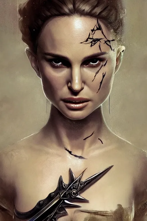 Image similar to natalie portman, legendary warrior, heroic, lord of the rings, tattoos, decorative ornaments, battle armor, by omar ortiz, valeri tsvetkov, carl spitzweg, ismail inceoglu, vdragan bibin, hans thoma, greg rutkowski, alexandros pyromallis, perfect face, fine details, realistic shading photorealism