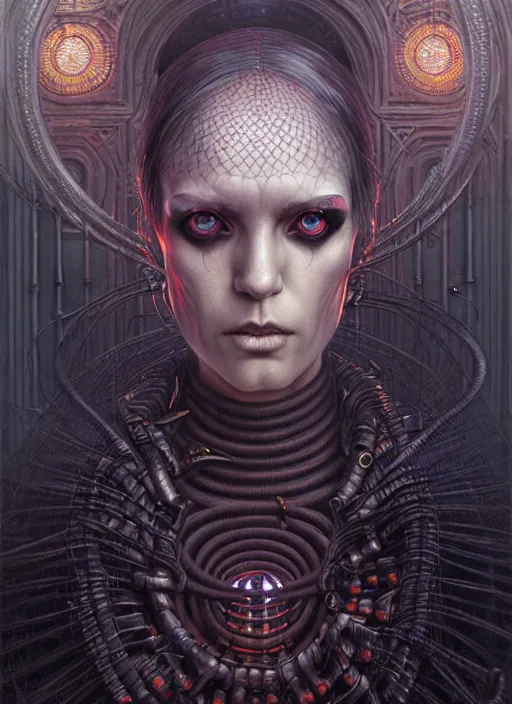 Prompt: portrait of necromancer, hyper detailed masterpiece, dystopian background, jean giraud, digital art painting, darkwave goth aesthetic, lovecraftian, artgerm, donato giancola and tom bagshaw