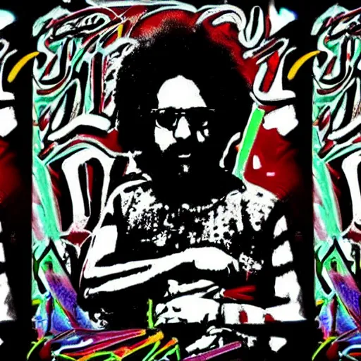 Prompt: jerry garcia egypt photo in the style of graffiti