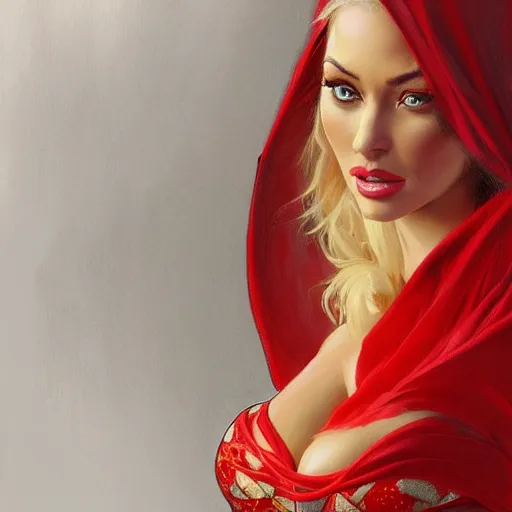 Image similar to lindsey pelas wearing a red kebaya, digital painting, artstation, concept art, sharp focus, illustration, art by artgerm and greg rutkowski and alphonse mucha