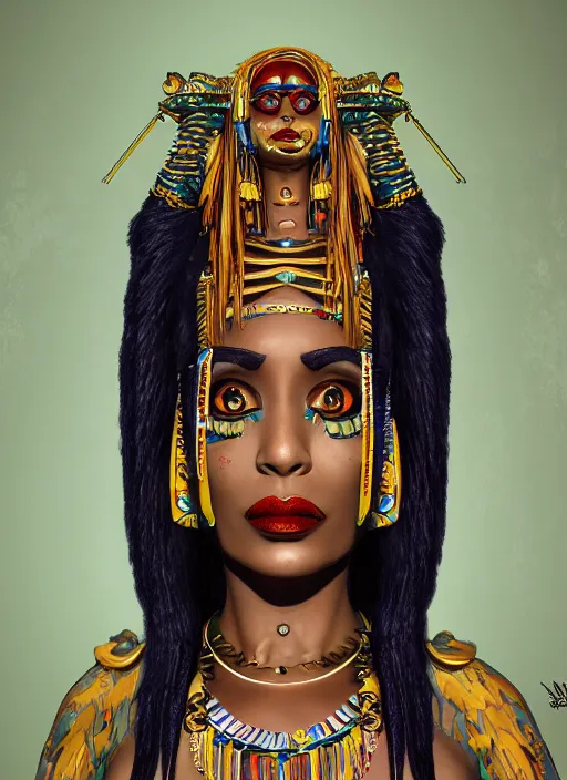 Image similar to cleopatra as a voodoo priestess, detailed digital art, trending on Artstation