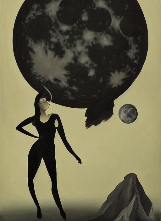 Image similar to surrealism, low polygon, a dark witch in front of the full big moon, painting by abercrombie, gertrude