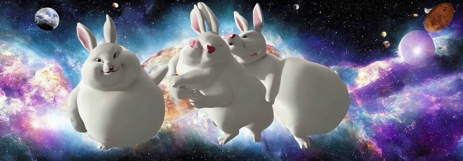 Image similar to photo of big chungus floating in space