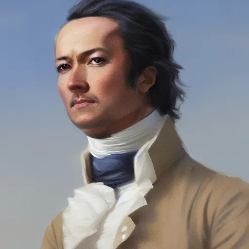 Image similar to modern day alexander hamilton closeup portrait, dramatic light, lake background, 2 0 0 mm focal length, painted by stanley lau, painted by greg rutkowski, painted by stanley artgerm, digital art, trending on artstation