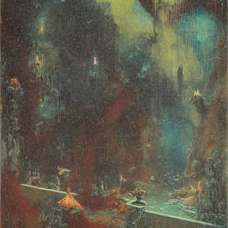 Prompt: a misty sunday morning in the underworld, by mordecai ardon and wayne barlowe (art nouveau diorama)