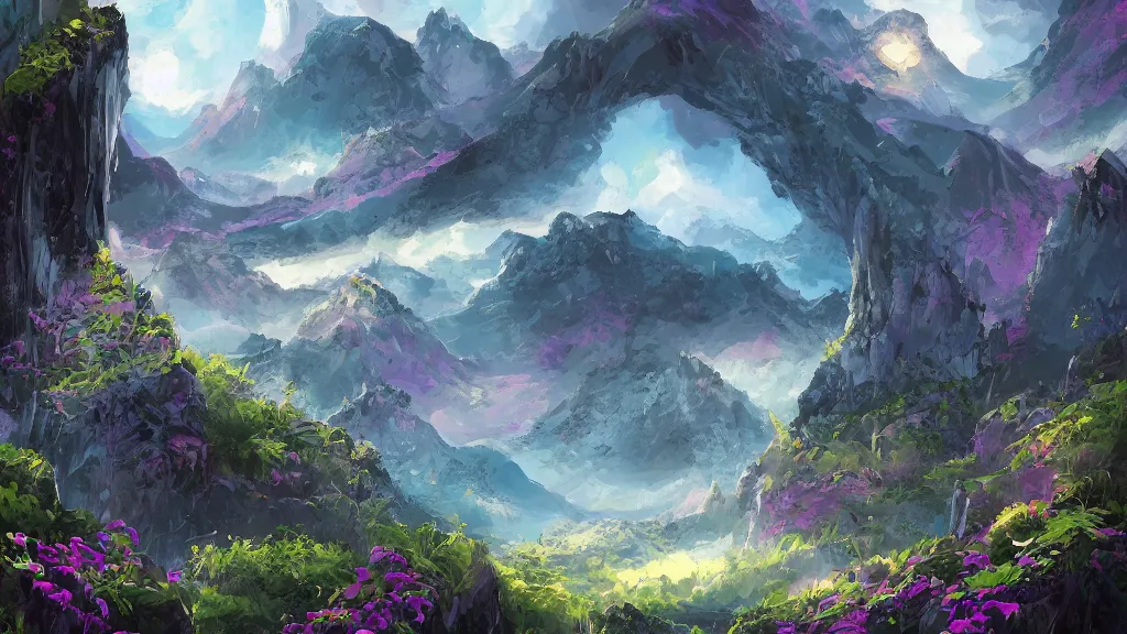 Prompt: stunning landscape in they style of arcane