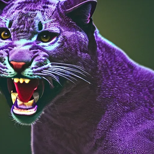 Image similar to closeup of a purple panther roaring at the moon