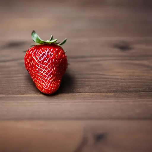 Image similar to high quality presentation photo of a strawberry painted in gold, photography 4k, f1.8 anamorphic, bokeh, 4k, Canon, Nikon