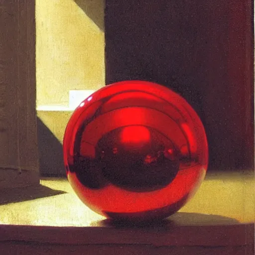 Prompt: chrome spheres on a red cube by jean leon gerome