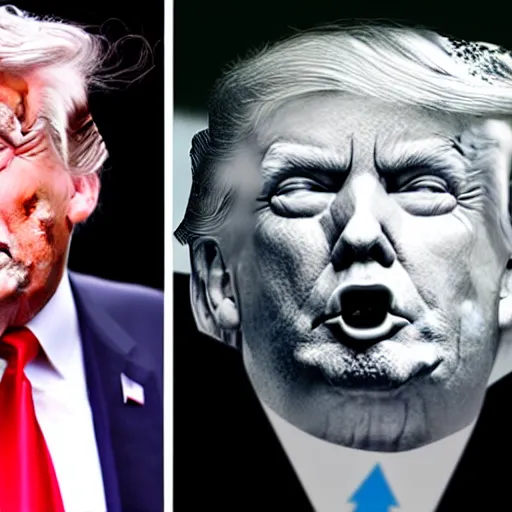 Image similar to donald trump looking stupid with silver spray paint covering nose and mouth