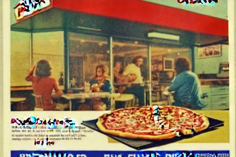 Image similar to 7 0 s, pizza, advertisement