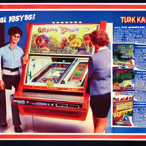 Prompt: ballys pinball ad for turkey shoot ( 1 9 8 2 ) high quality 8 k scan