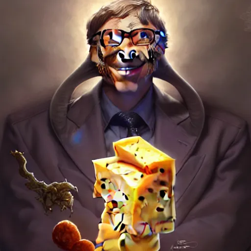 Image similar to bill gates as cheese! being grated hyper detailed, digital art, artstation, cinematic lighting, studio quality, smooth render, by peter mohrbacher, hajime sorayama, wayne barlowe, boris vallejo, aaron horkey, gaston bussiere, craig mullins