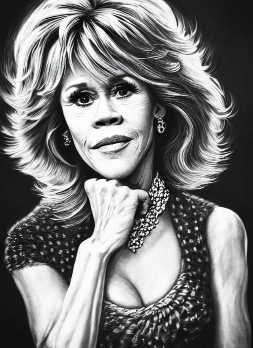 Prompt: highly detailed portrait of jane fonda, photographic realistic background, by royal jafarov, by dustin hobert, by joe fenton, by kaethe butcher, trending on instagram, award winning details