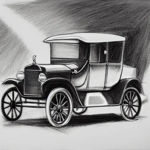 Image similar to a charcoal sketch of a ford model t