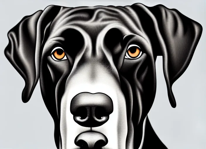 Prompt: great dane, white background, cartoon, high detail