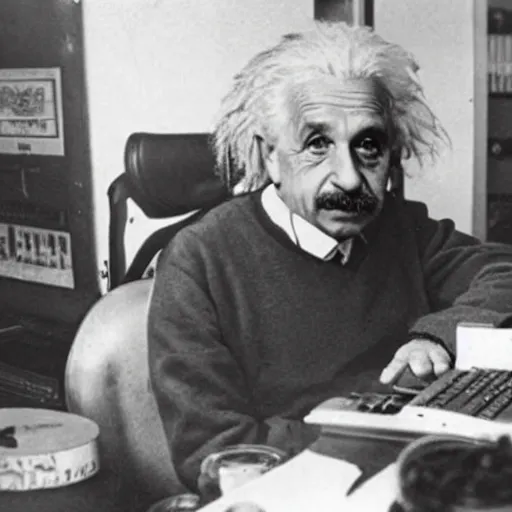 Image similar to vintage photo of albert einstein playing league of legends at an internet cafe, circa 1 6 0 0, award - winning shot