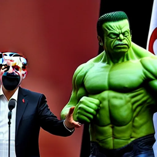 Prompt: recep tayyip erdogan and the hulk making a public speech