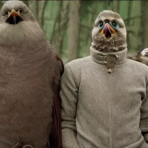 Image similar to Live Action Still of Jerma985 in The Birds (film), real life, hyperrealistic, ultra realistic, realistic, highly detailed, epic, HD quality, 8k resolution, body and headshot, film still