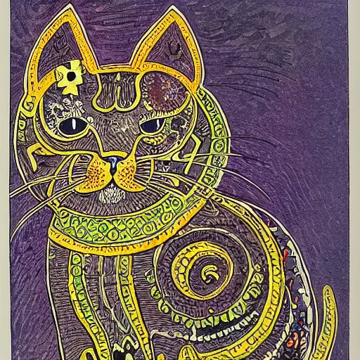 Prompt: a cat as drawn by Louis Wain