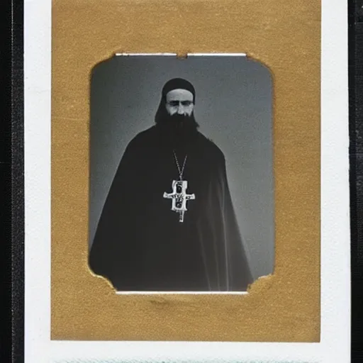 Prompt: cardinal - bishops that looks like breton monk rasputin in apostolic palace in vatican, polaroid