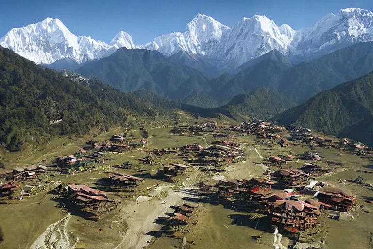 Image similar to Ski resort in nepal, aerial view, promotional ad