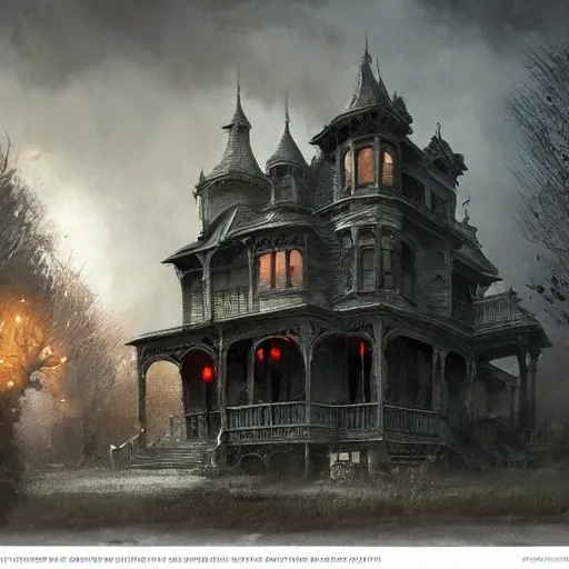 exterior of haunted victorian house, horror by greg | Stable Diffusion