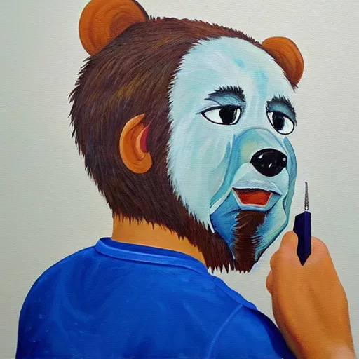 Image similar to A painting of 🐻 painting a self portrait, infinite recursion