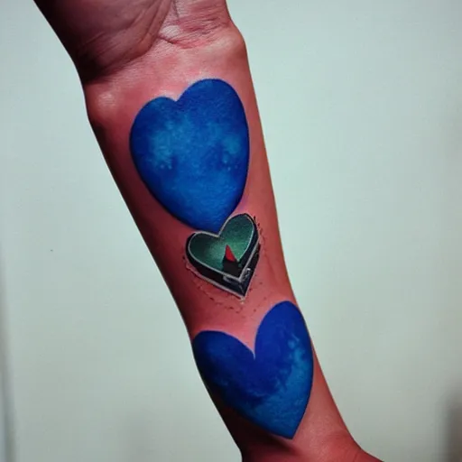 Image similar to Tattoo on arm of blue heart, cinestill, 800t, 35mm, full-HD