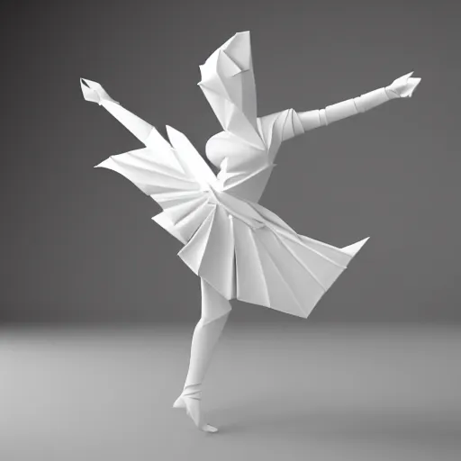 Image similar to origami dancer in white paper, 3 d render, ultra - detailed, on white background, studio shot