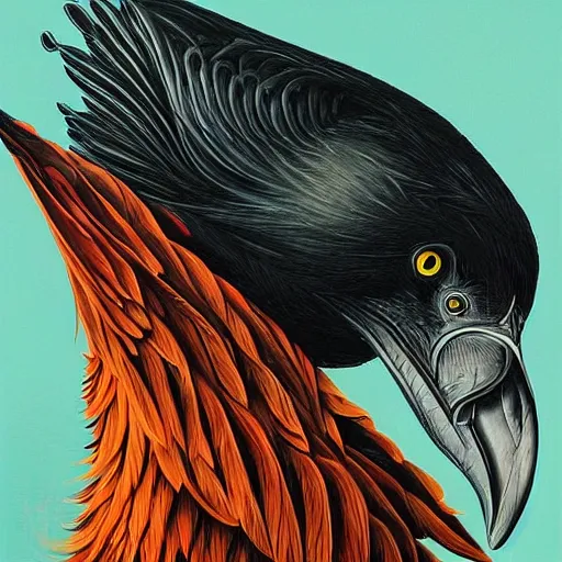 Image similar to a simple crow painting by Android Jones and M. C. Escher collaboration