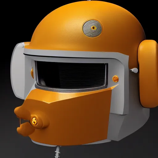 Prompt: photo of hyper detailed boxcutter hard surface modelling rear view of yellow orange and gold astronaut helmet, arstation, cables wires, heart symbols, unreal engine 5