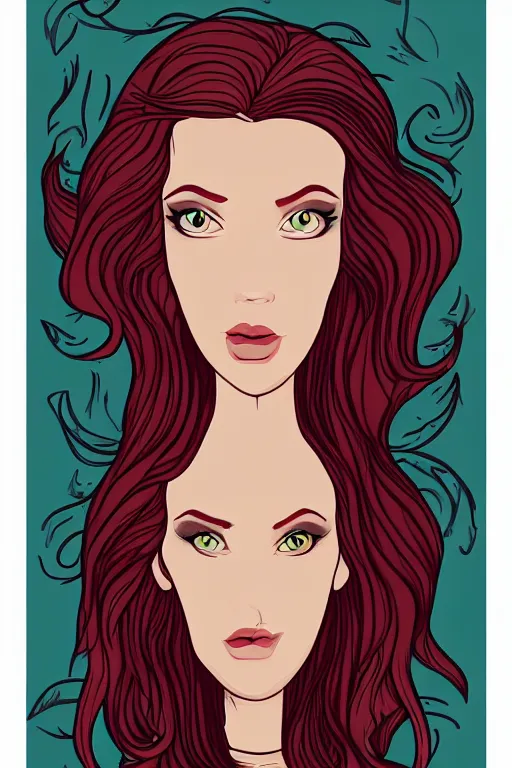 Image similar to red headed elven queen, art by ori toor, sticker, colorful, illustration, highly detailed, simple, smooth and clean vector curves, no jagged lines, vector art, smooth