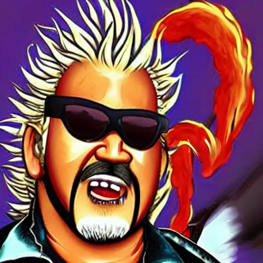 Prompt: Guy Fieri as Axel from Twisted Metal