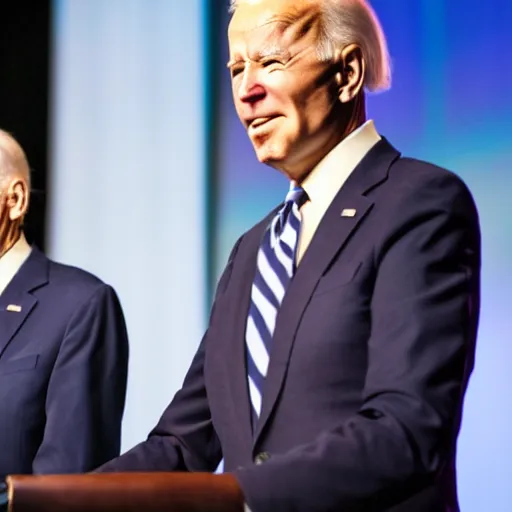 Image similar to A photo of joe biden teams up with a teenage joe biden, perfect faces, 50 mm, award winning photography