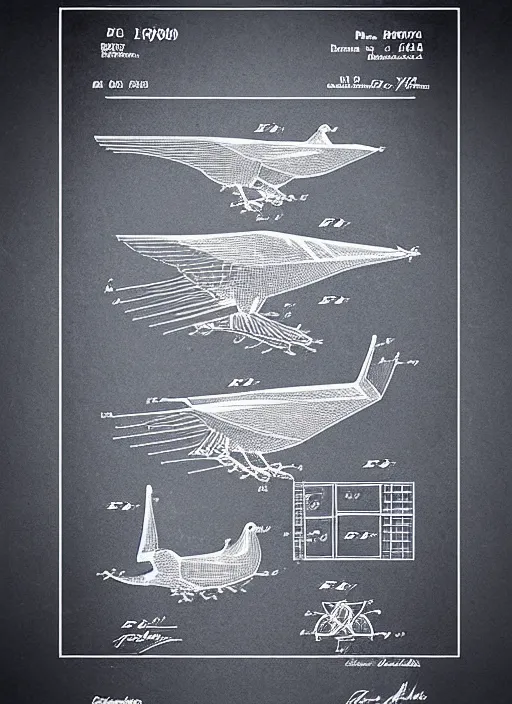 Prompt: a graphic design poster of the isometric detailed blueprint of the pigeon in space, patent illustration, no text 1 9 9 0, poster design, japan graphic comics manga art illustration, silkscreen risograph, greyscale monochrome