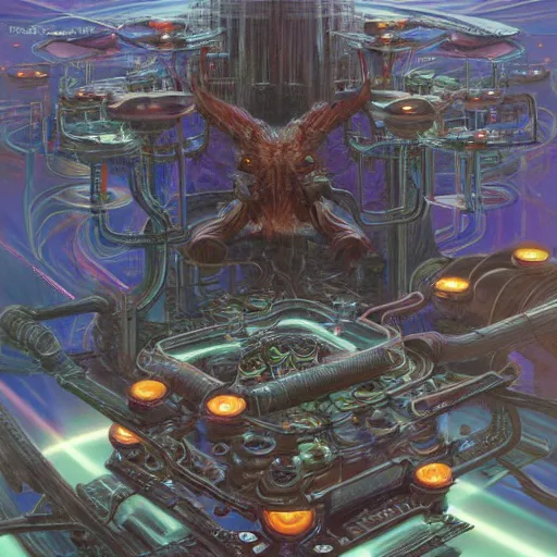 Prompt: The inner workings of a demon computer, Sci-Fi art by Donato Giancola and James Gurney, digital art, trending on artstation